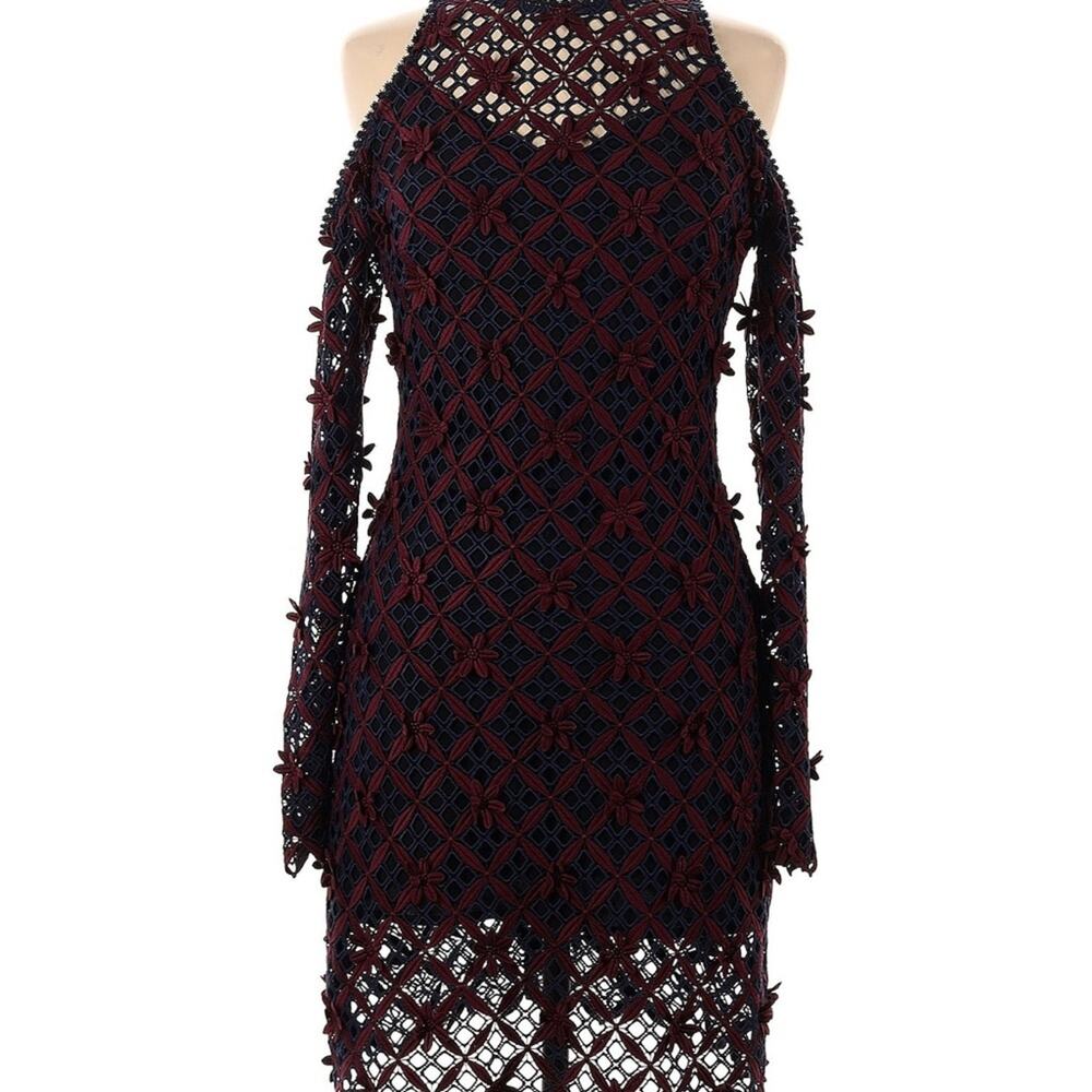Self-Portrait Black and Red Cut Out Lace Dress Size 2